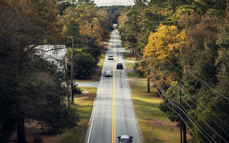 Cars traveling down a South Carolina road