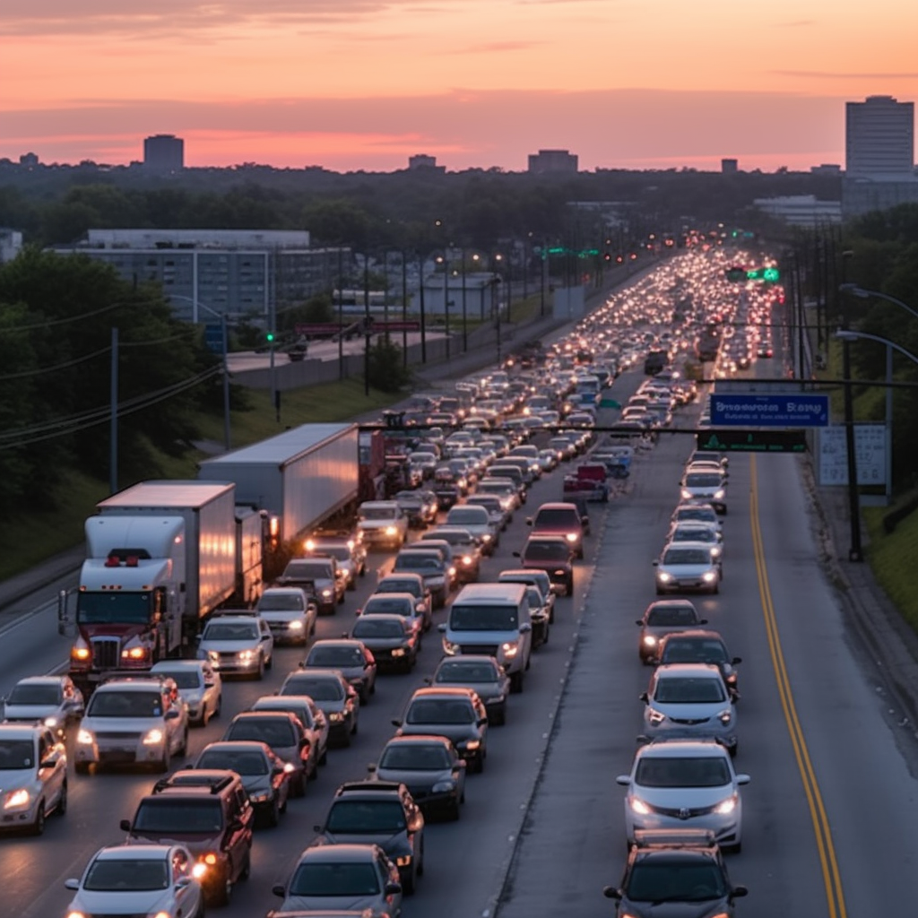 A crowded highway in Greenville, South Carolina